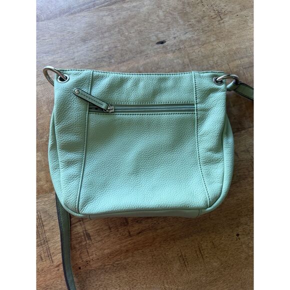Tignanello Leather Crossbody Bucket Bag Mint Green Laser Cut Adjustable Strap - Picture 2 of 9